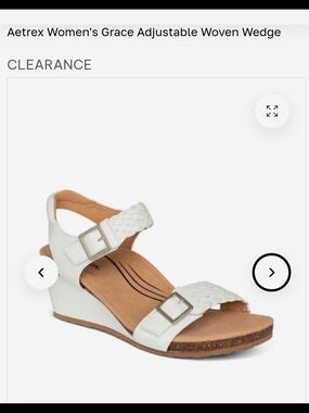 Aetrex Women's Grace Adjustable Woven Wedge Sandal - White